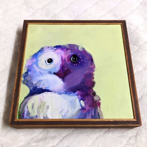 NWOT Framed 6x6 Whimsical Owl Painting by Oopsy Dasiy - Picture 2 of 9